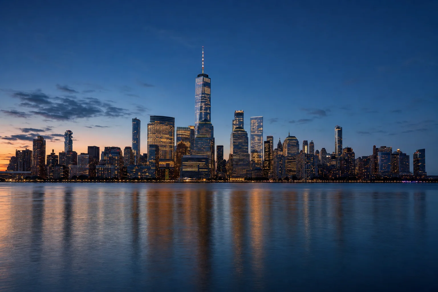 Manhattan skyline at dusk